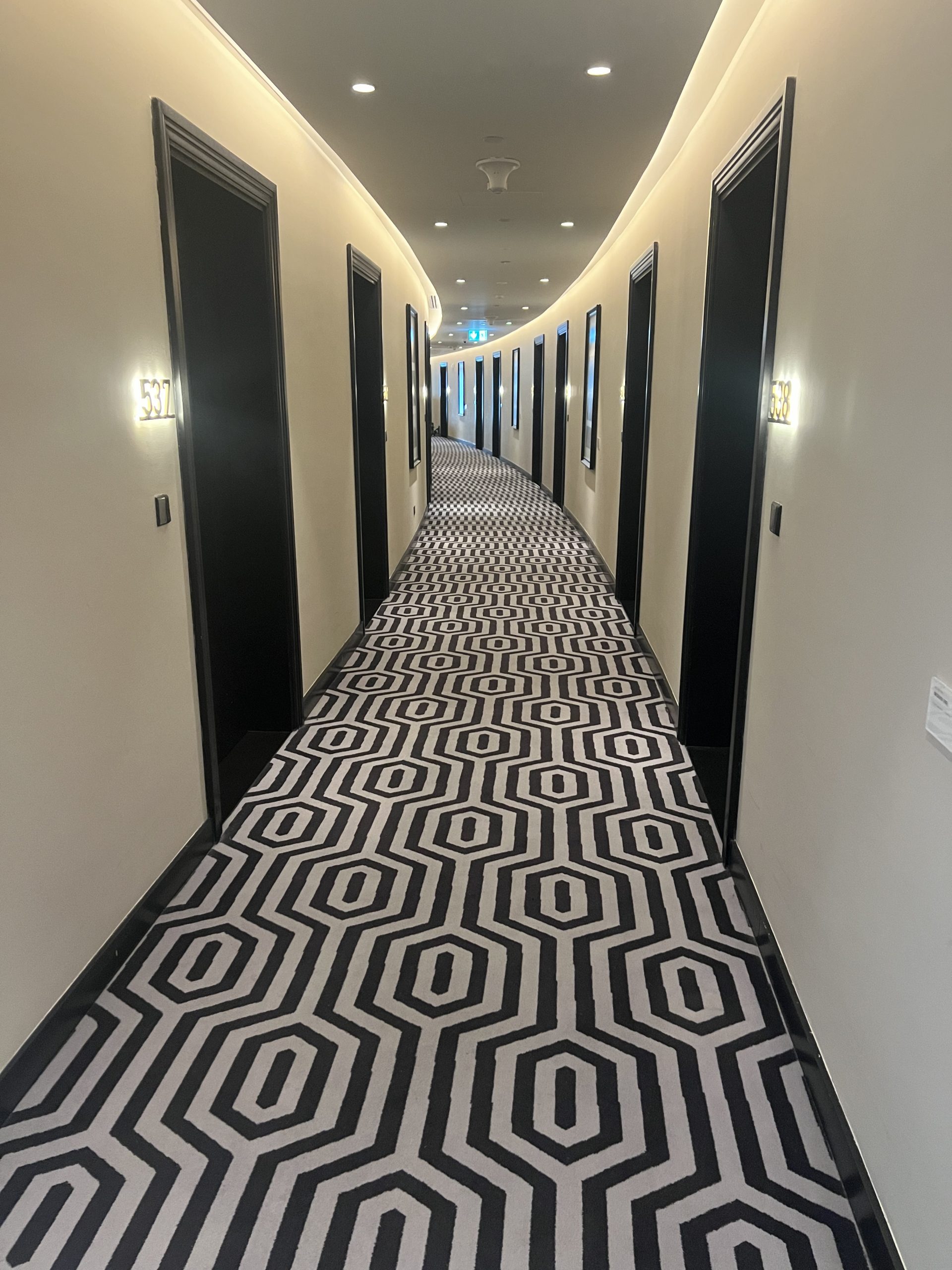 black and white hotel corridor carpet 