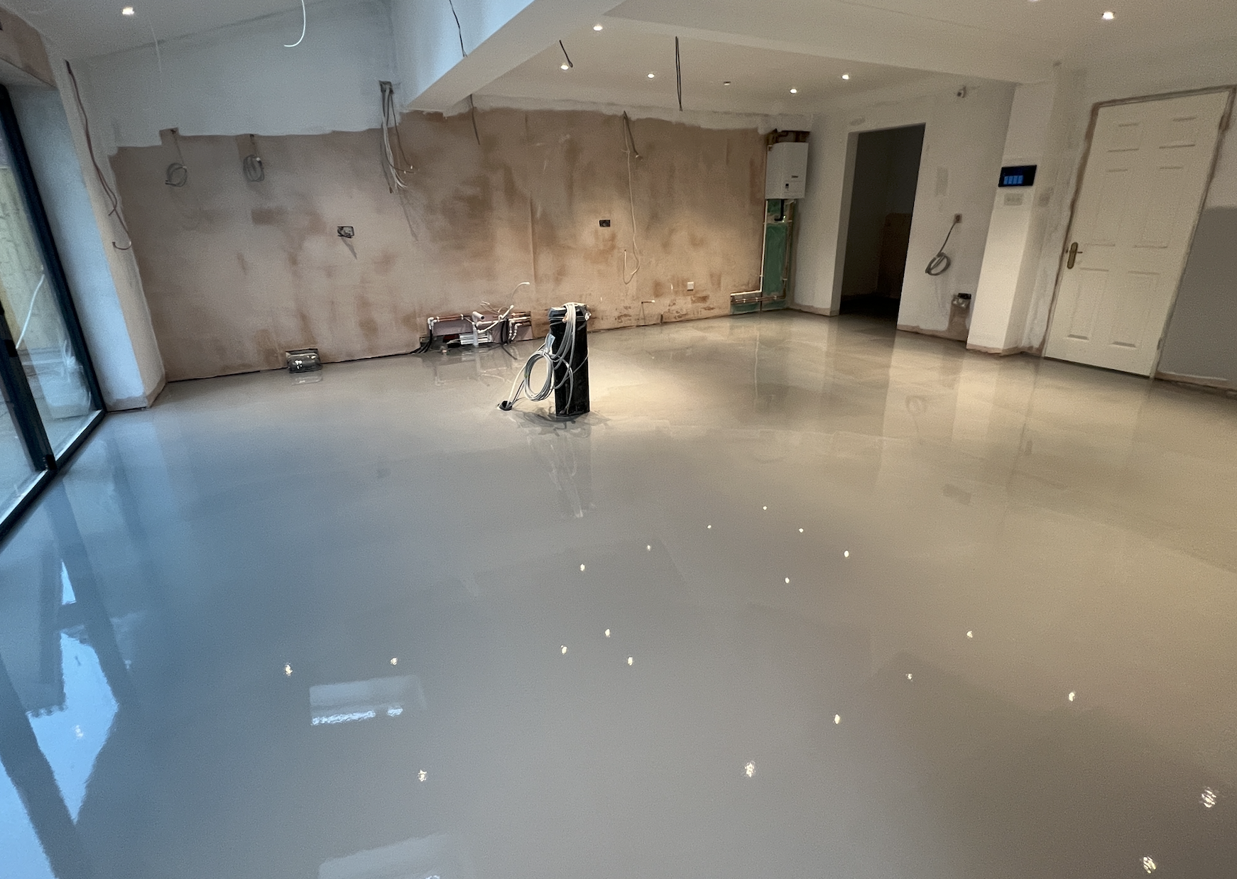 Finished commercial vinyl floor after subfloor preparation